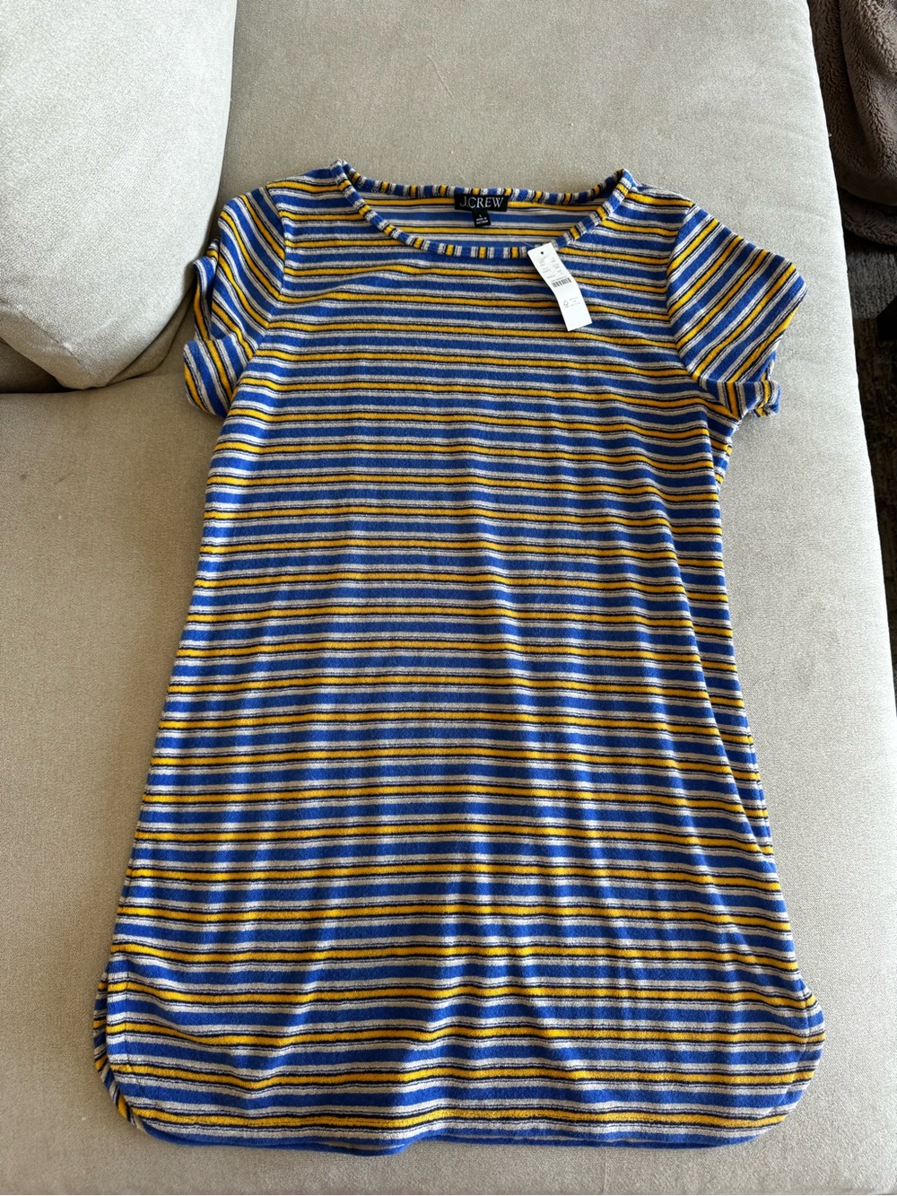 J. Crew Towel Terry T-shirt Dress in Stripe Sunwashed Sea - Picture 8 of 9